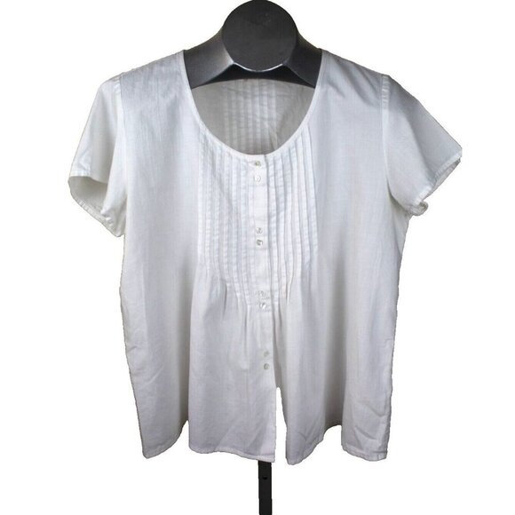 Eileen Fisher Tops - Eileen Fisher System Blouse Womens Large White Classic Ruffle Top Buttons
